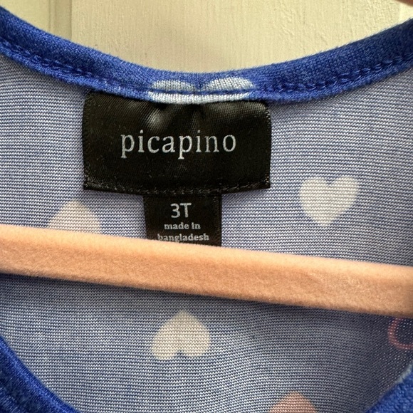 Picapino 3T Girls Blue and White Sleeveless Casual Heart Print Dress - Picture 4 of 5